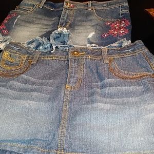 Girls denim shorts and mini skirt